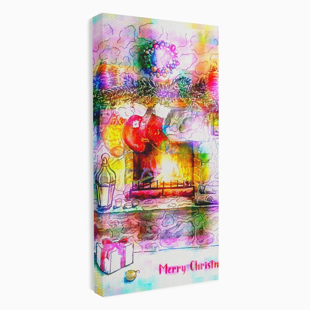 Tablou canvas cu tablou canvas cu peisaj festiv de craciun, fara rama, pe sasiu de lemn