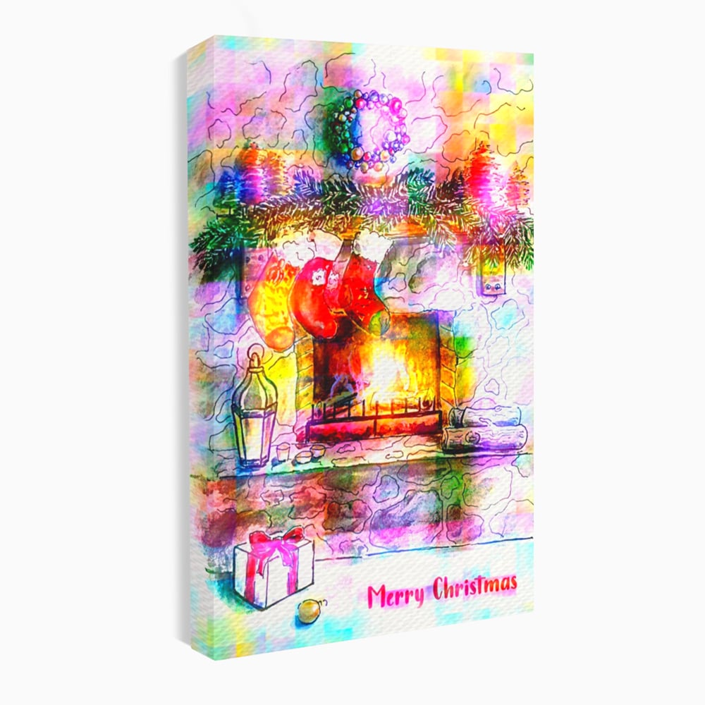 Tablou canvas cu tablou canvas cu peisaj festiv de craciun, fara rama, pe sasiu de lemn