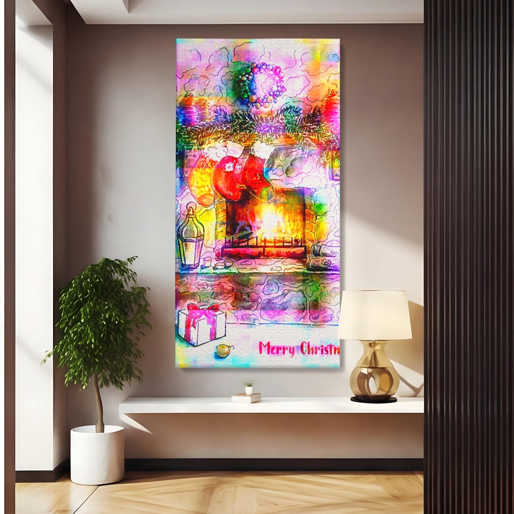 Tablou canvas cu tablou canvas cu peisaj festiv de craciun, fara rama, pe sasiu de lemn