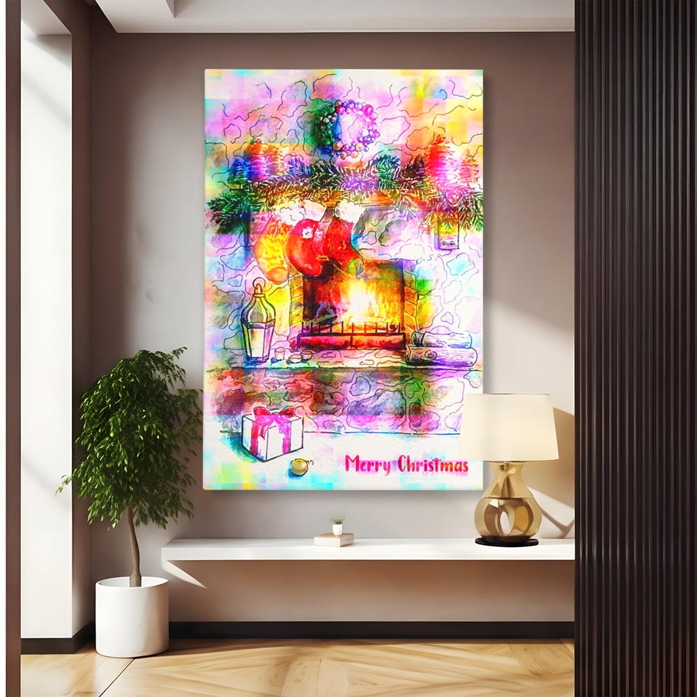 Tablou canvas cu tablou canvas cu peisaj festiv de craciun, fara rama, pe sasiu de lemn