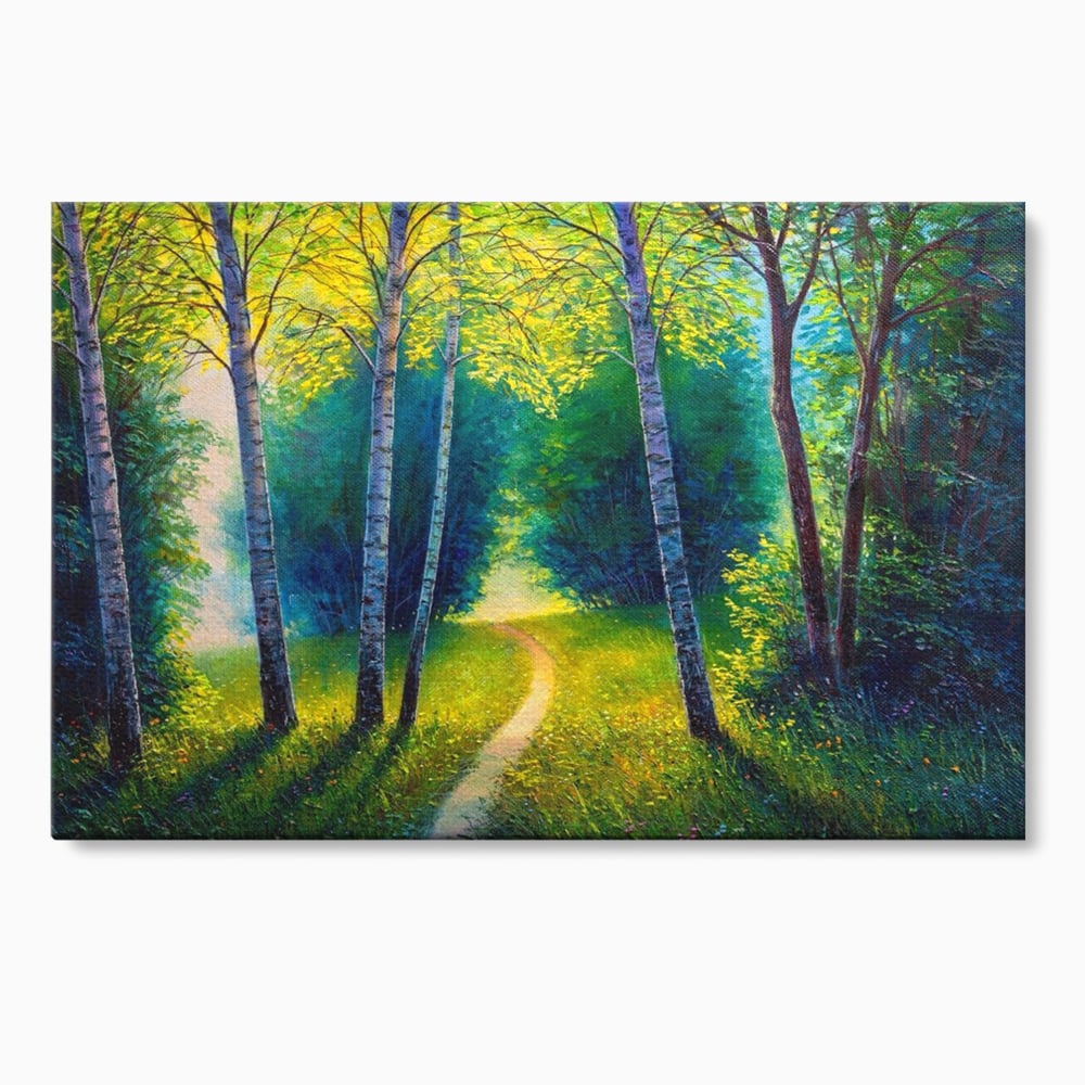 Tablou canvas cu tablou canvas cu alee prin padurea verde, fara rama, pe sasiu de lemn