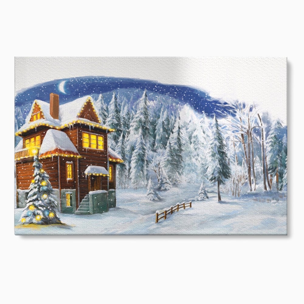 Tablou canvas cu tablou canvas cu peisaj de iarna, fara rama, pe sasiu de lemn