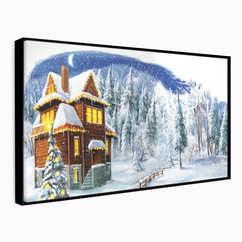 Tablou canvas cu tablou canvas cu peisaj de iarna, in rama de aluminiu negru