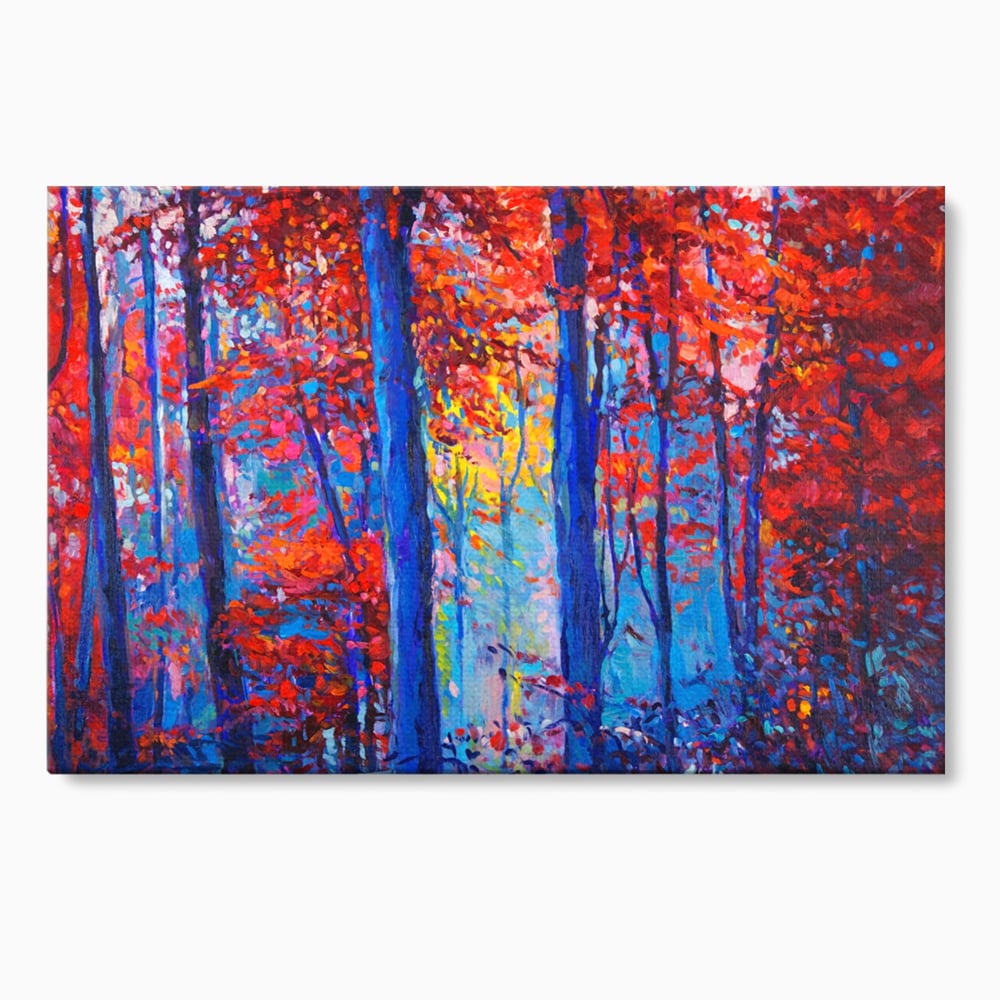 Tablou canvas cu pictura in ulei cu padure de toamna, fara rama, pe sasiu de lemn