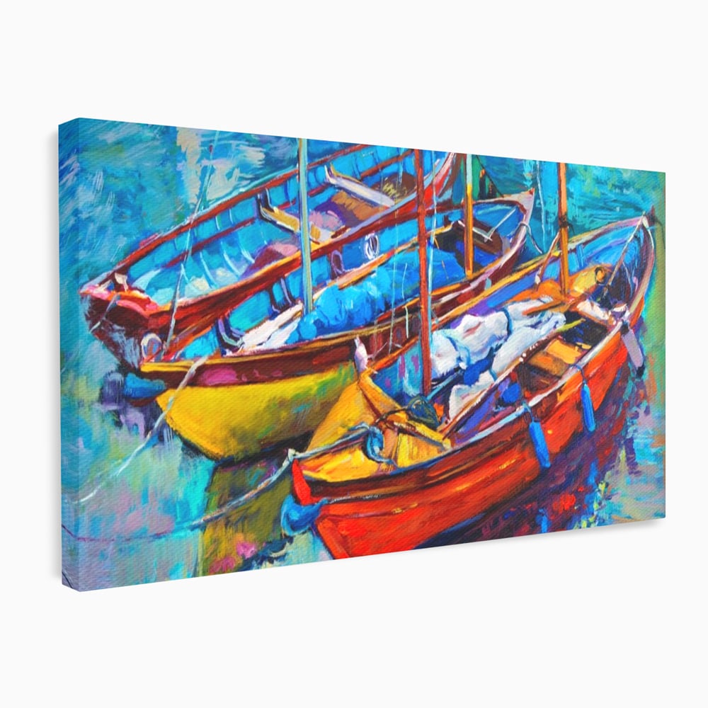 Tablou canvas cu tablou canvas cu barci in port, fara rama, pe sasiu de lemn