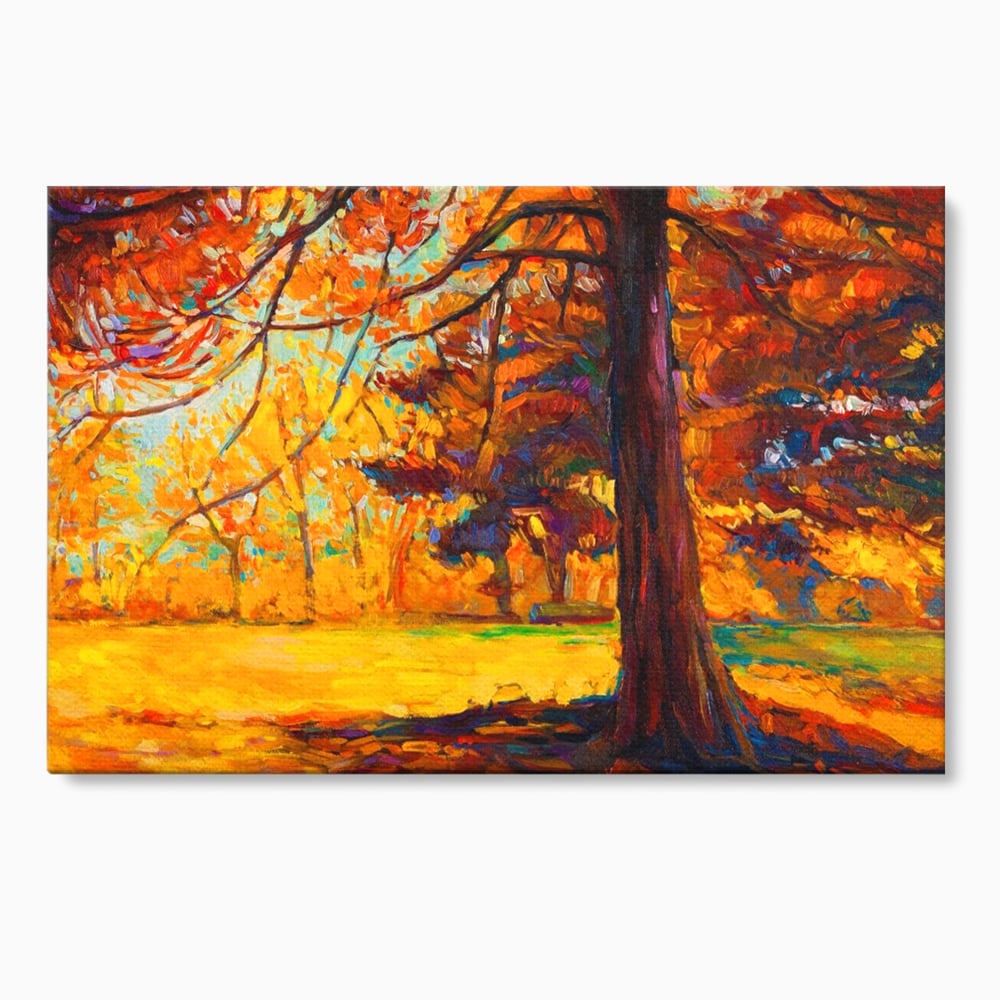 Tablou canvas cu pictura in ulei cu padure de toamna, fara rama, pe sasiu de lemn
