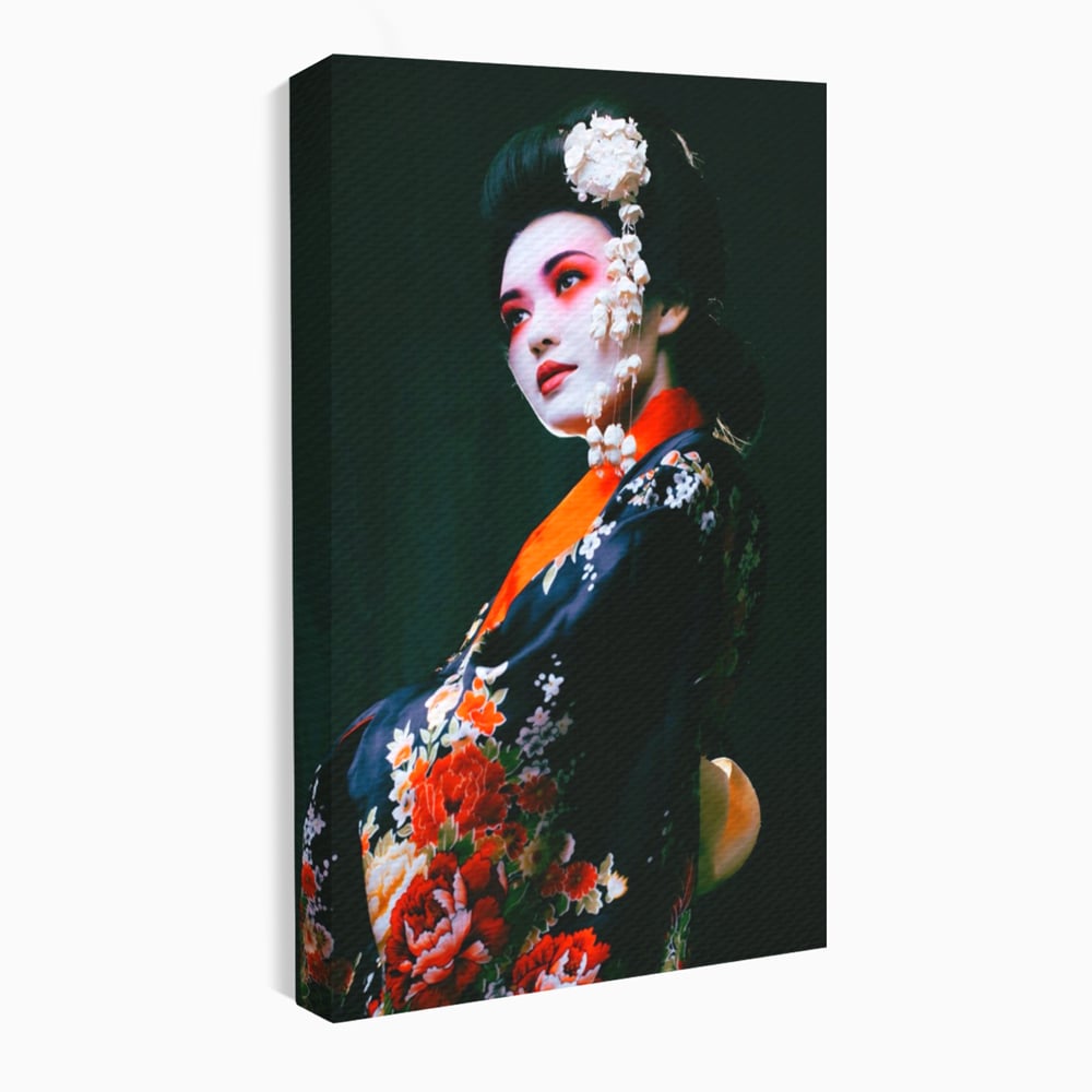 Tablou canvas cu tablou portret gheisa japoneza, fara rama, pe sasiu de lemn