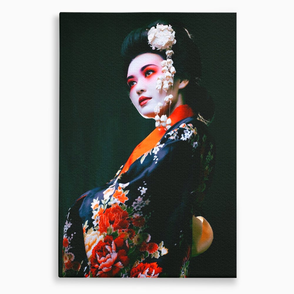 Tablou canvas cu tablou portret gheisa japoneza, fara rama, pe sasiu de lemn
