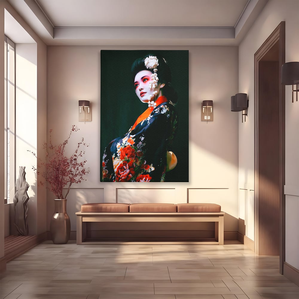 Tablou canvas cu tablou portret gheisa japoneza, fara rama, pe sasiu de lemn