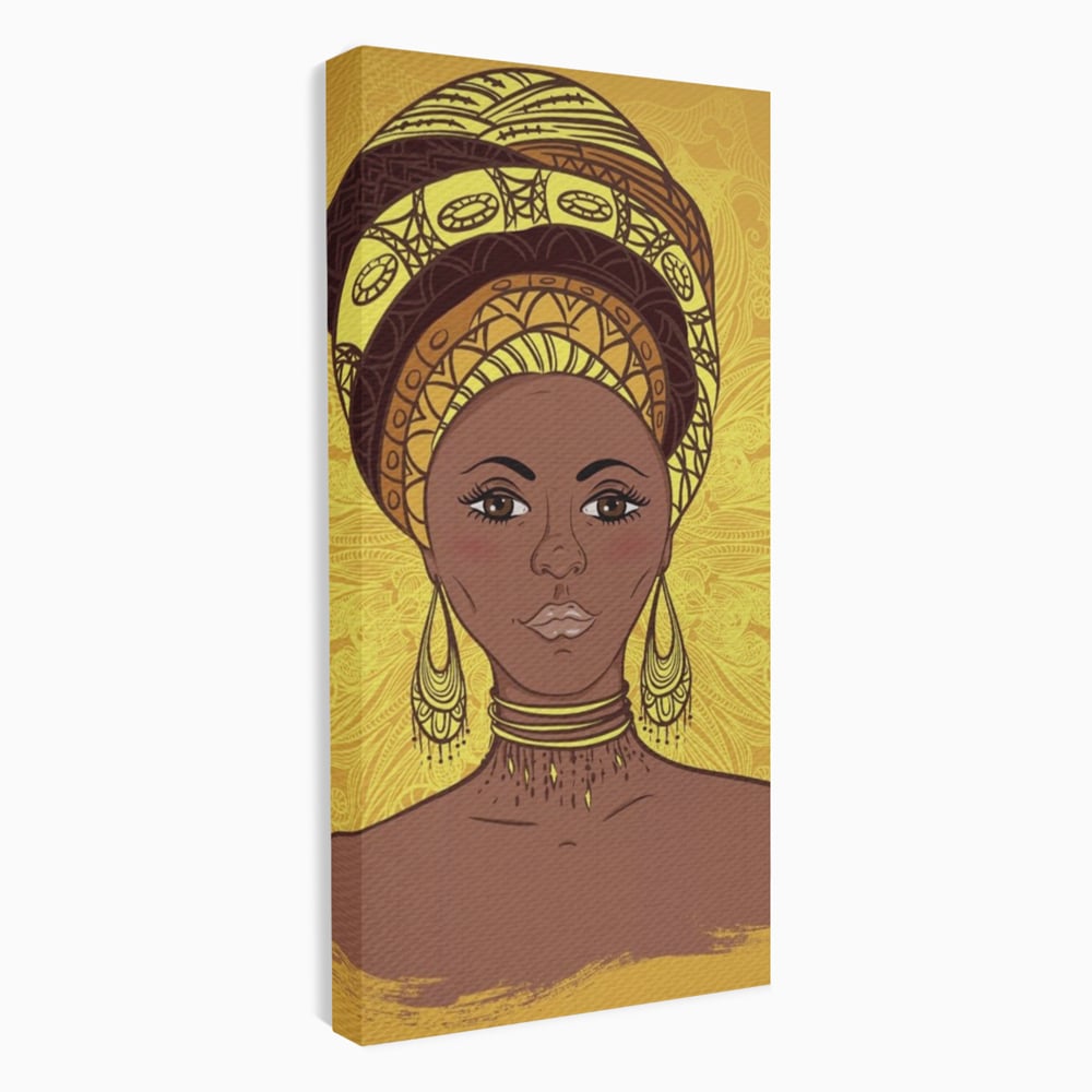 Tablou canvas cu ilustratie digitala cu femeie africana, fara rama, pe sasiu de lemn