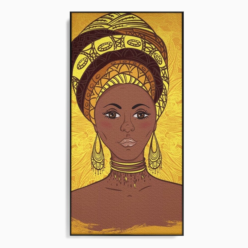 Tablou canvas cu ilustratie digitala cu femeie africana, in rama de aluminiu negru