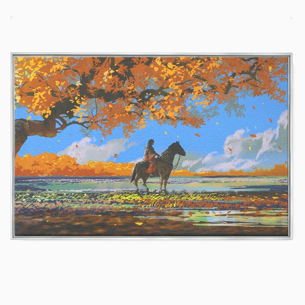 Tablou canvas cu tablou canvas cu fata pe cal, in rama de aluminiu argintiu
