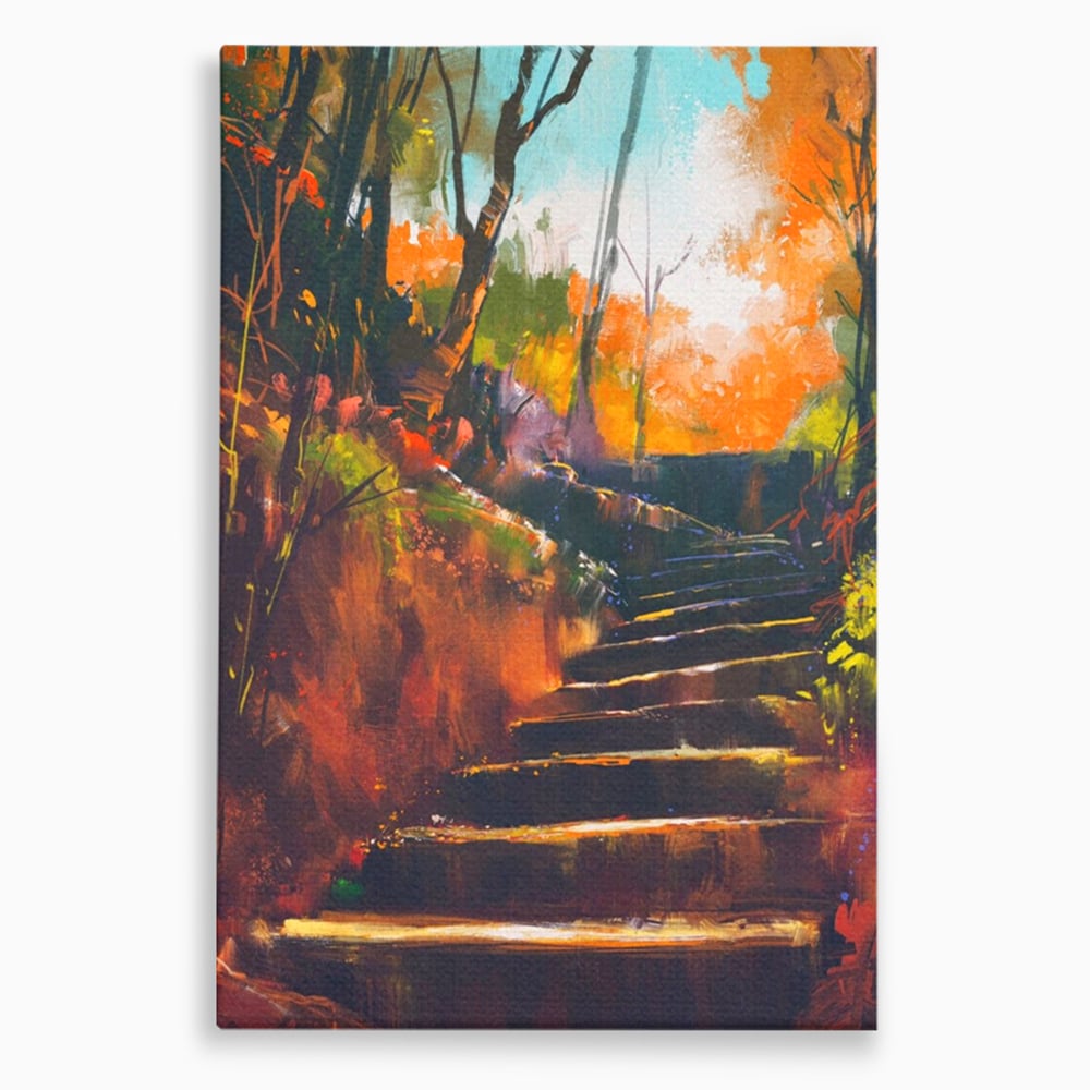 Tablou canvas cu tablou canvas cu scari de toamna, fara rama, pe sasiu de lemn