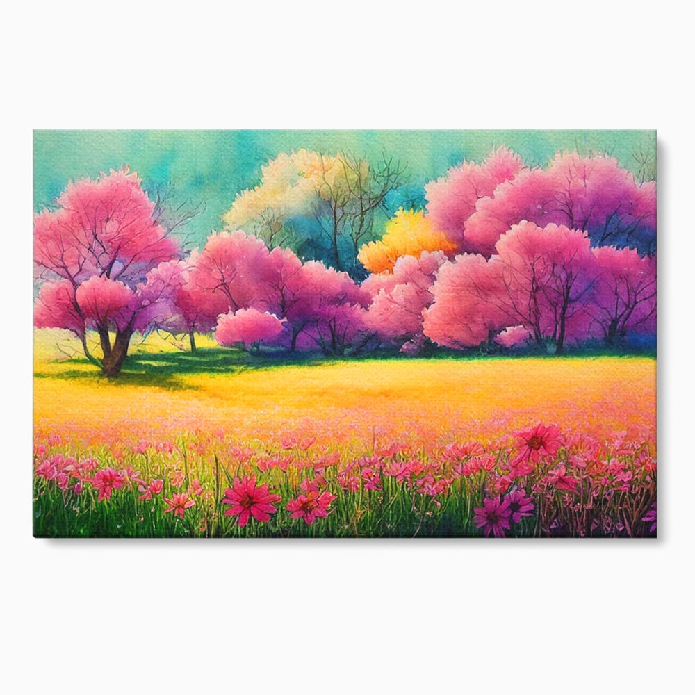 Tablou canvas cu tablou canvas cu peisaj de primavara, fara rama, pe sasiu de lemn