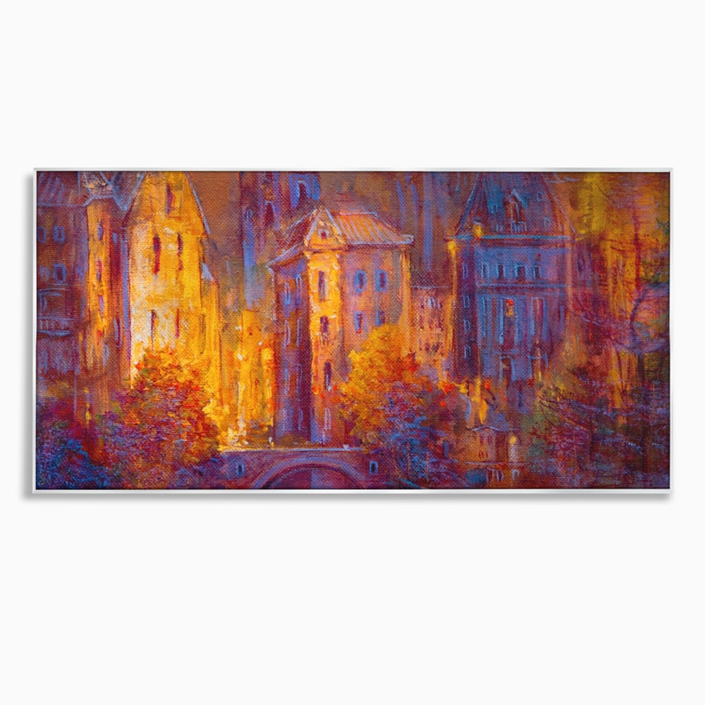 Tablou canvas cu pictura cu oras vechi pe timp de noapte, in rama de aluminiu argintiu