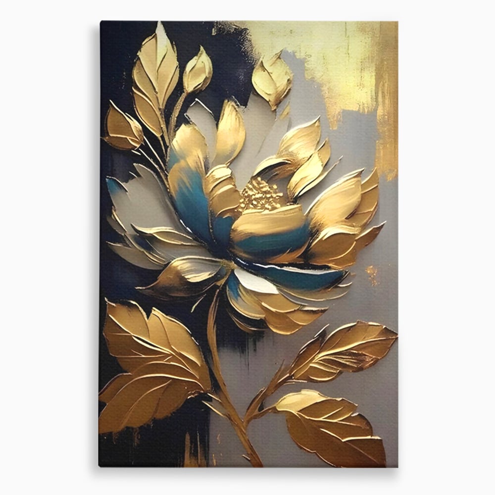 Tablou canvas cu tablou canvas cu floare aurie, fara rama, pe sasiu de lemn