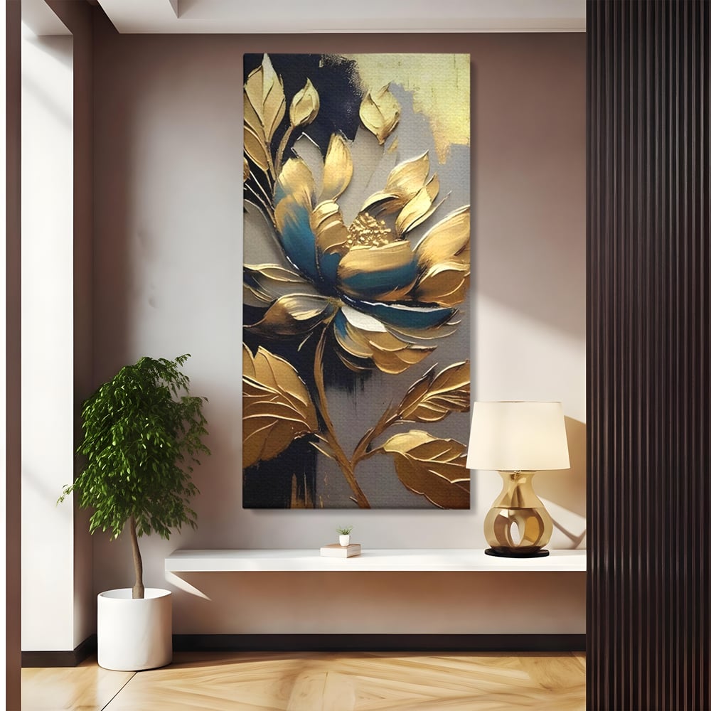 Tablou canvas cu tablou canvas cu floare aurie, fara rama, pe sasiu de lemn