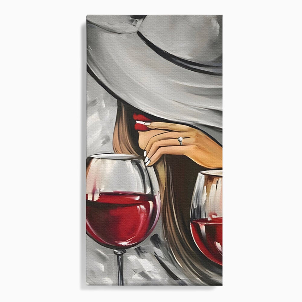 Tablou canvas cu tablou canvas cu femeie si vin rosu, fara rama, pe sasiu de lemn