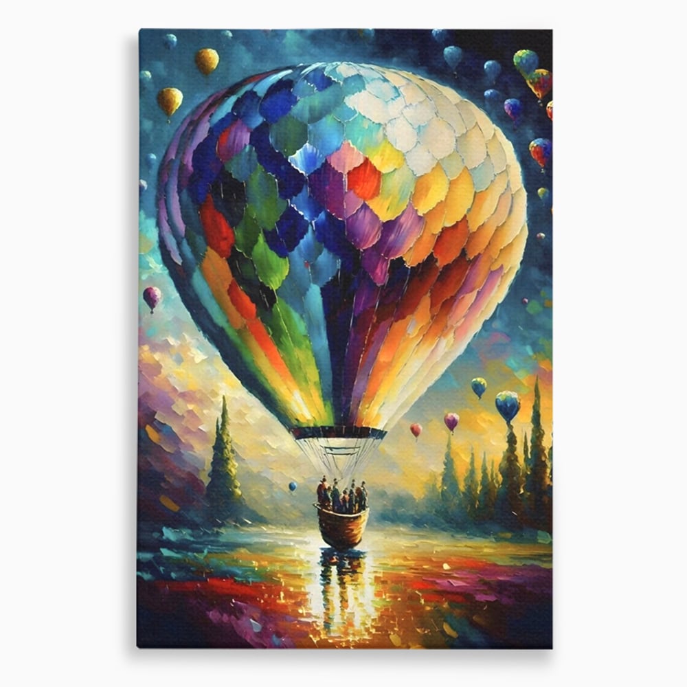 Tablou canvas cu tablou canvas cu balon cu aer cald, fara rama, pe sasiu de lemn