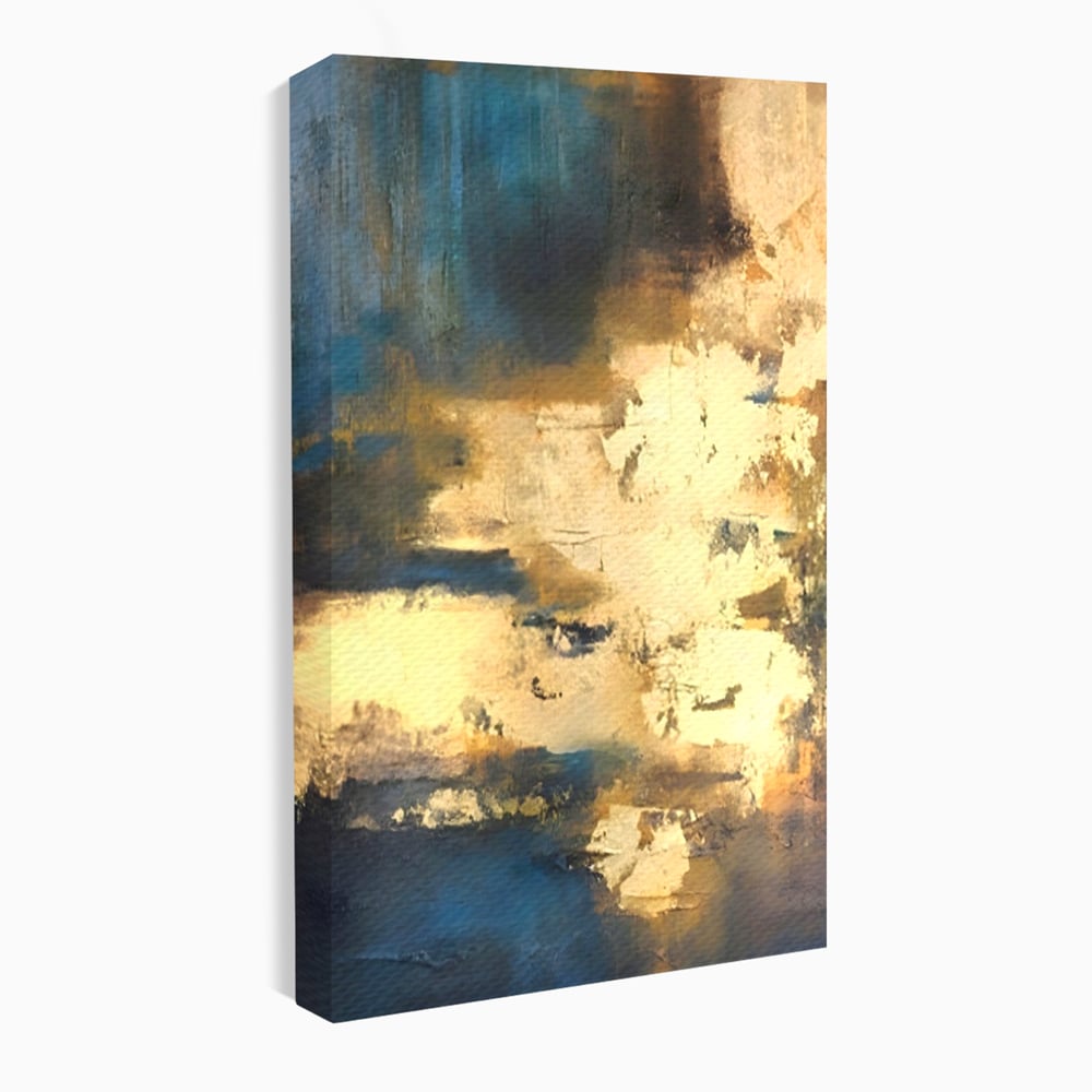Tablou canvas cu pictura abstracta cu texturi aurii, fara rama, pe sasiu de lemn