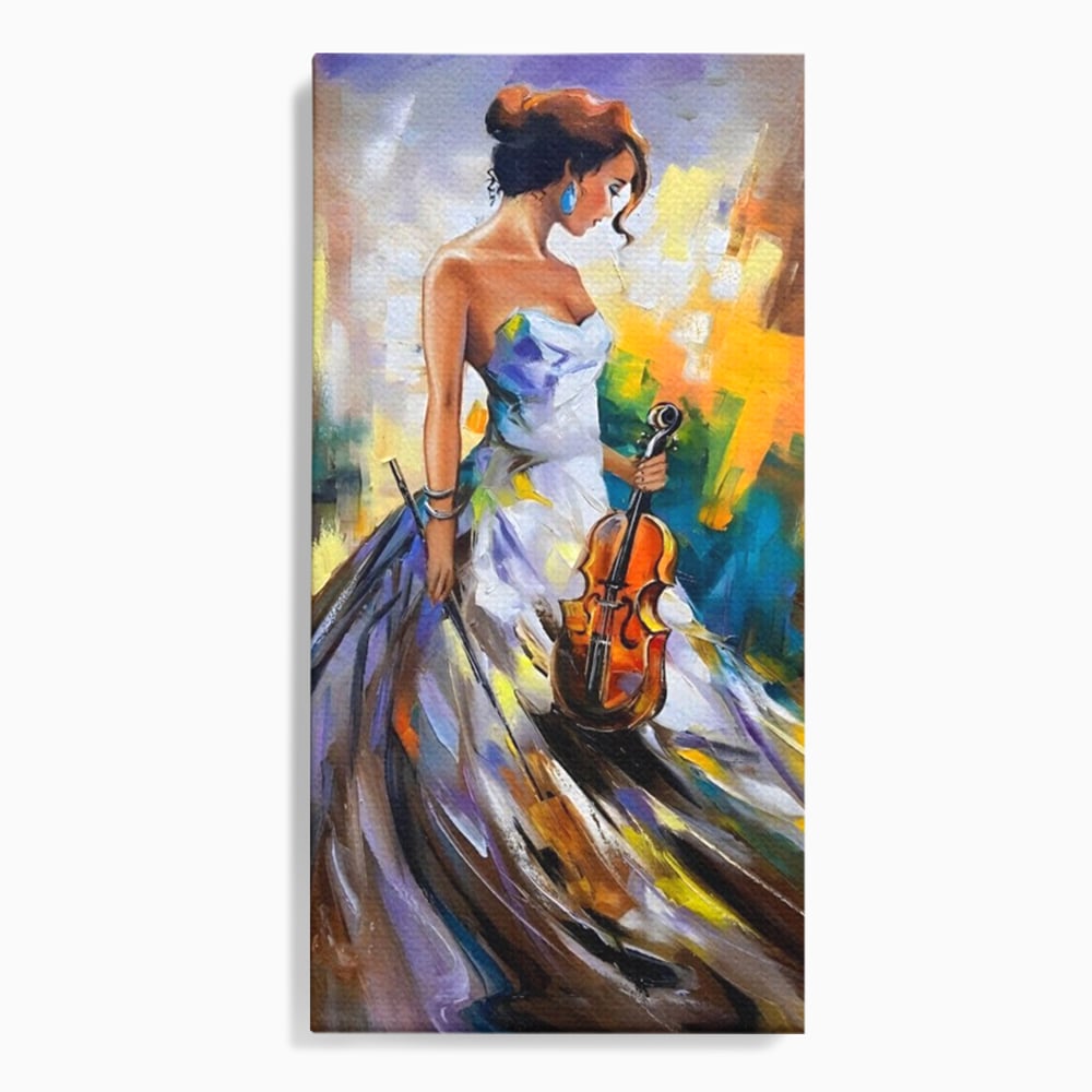 Tablou canvas cu tablou canvas cu femeie si vioara, fara rama, pe sasiu de lemn