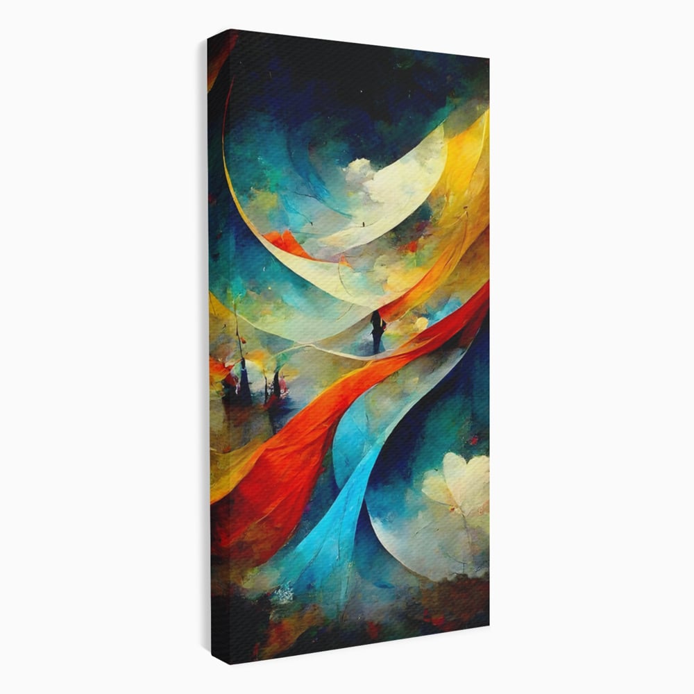 Tablou canvas cu pictura abstracta cu valuri colorate, fara rama, pe sasiu de lemn