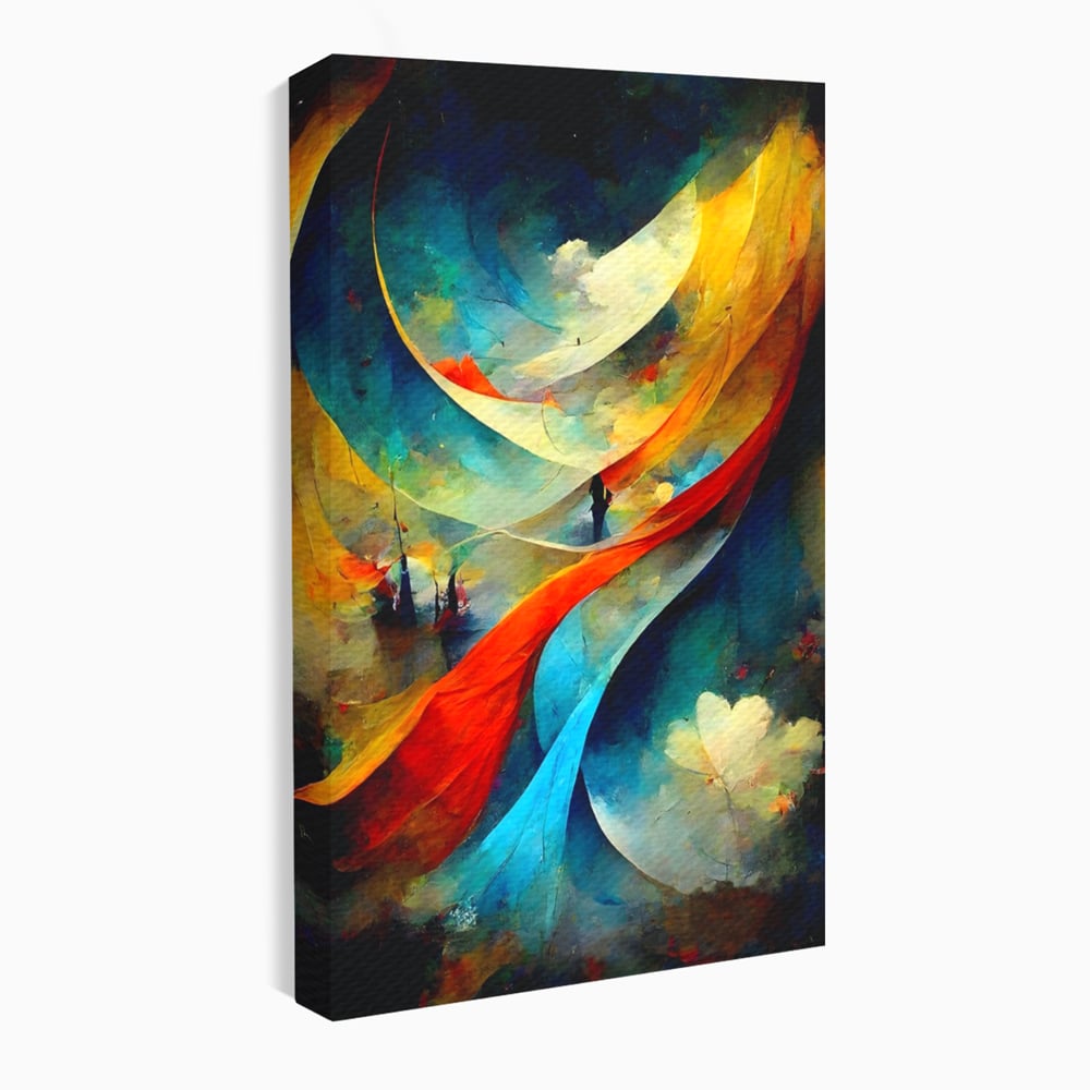 Tablou canvas cu pictura abstracta cu valuri colorate, fara rama, pe sasiu de lemn