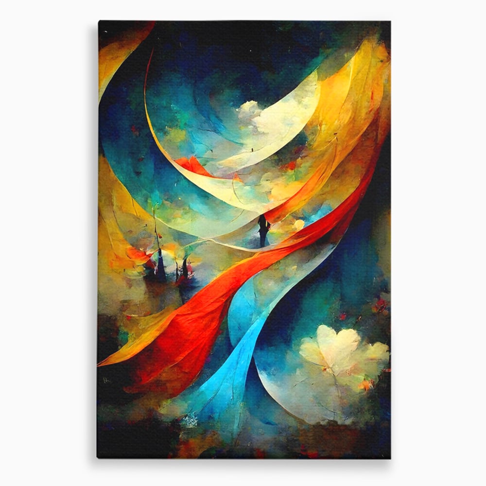 Tablou canvas cu pictura abstracta cu valuri colorate, fara rama, pe sasiu de lemn