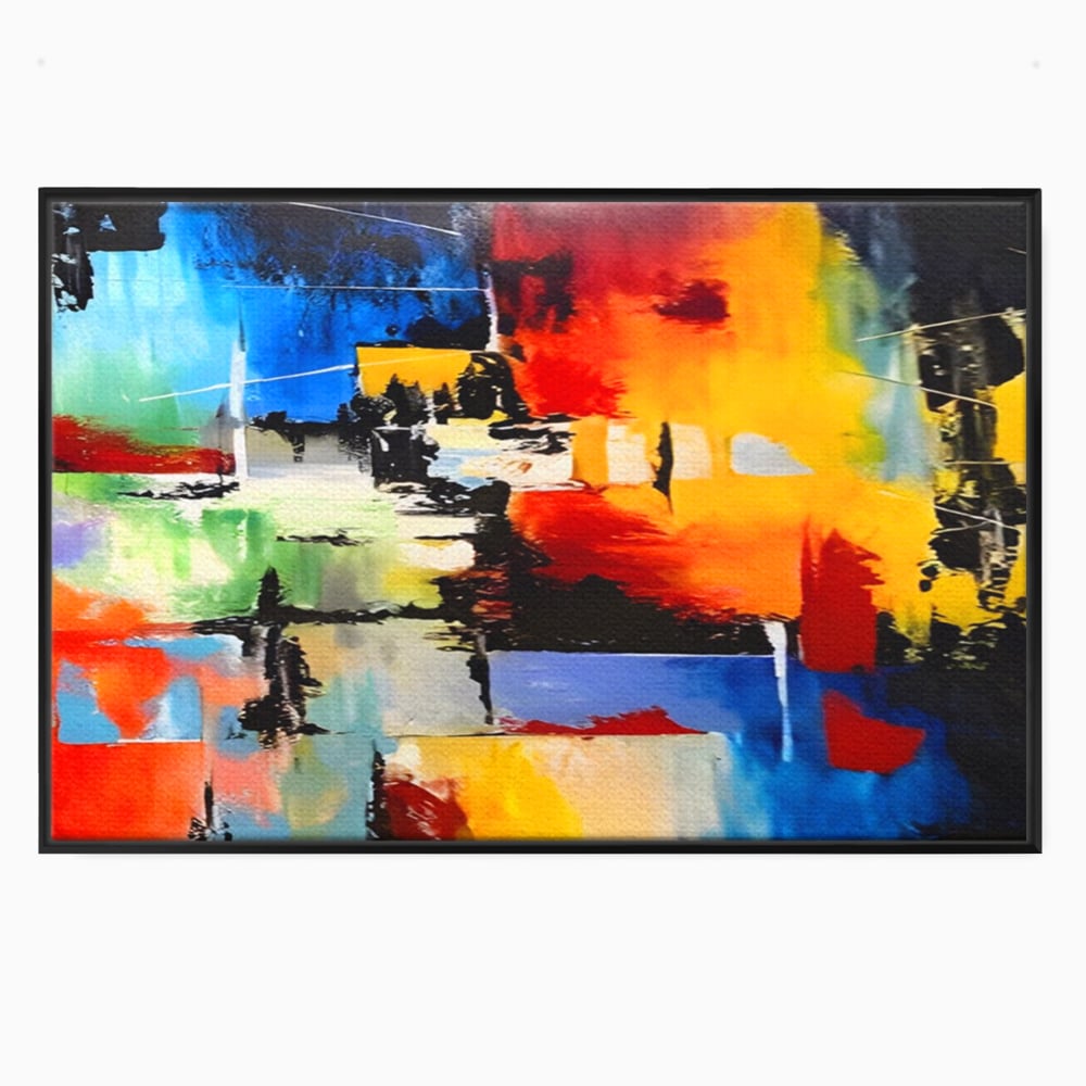 Tablou canvas cu tablou canvas pictura abstracta cromatica, in rama de aluminiu negru