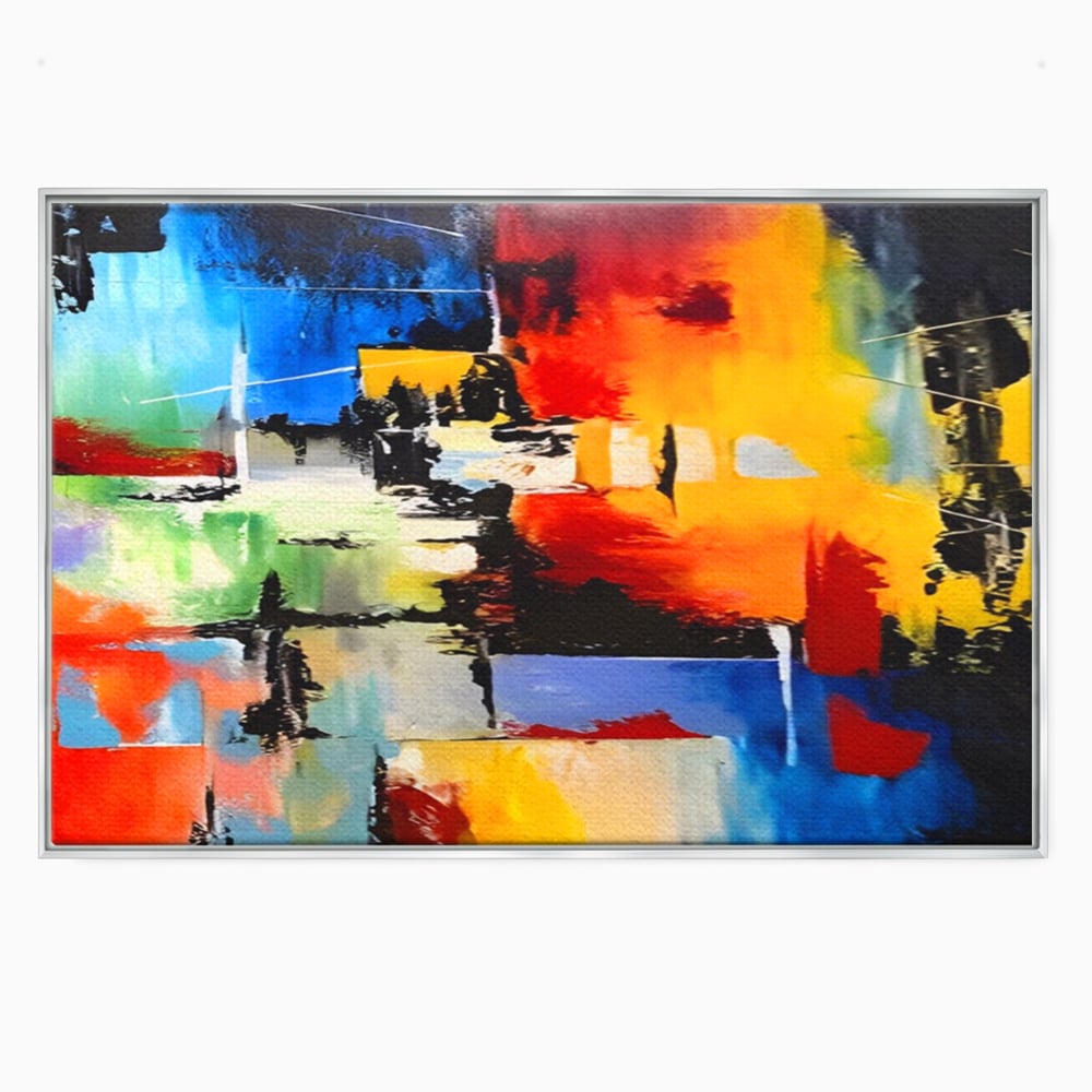 Tablou canvas cu tablou canvas pictura abstracta cromatica, in rama de aluminiu argintiu