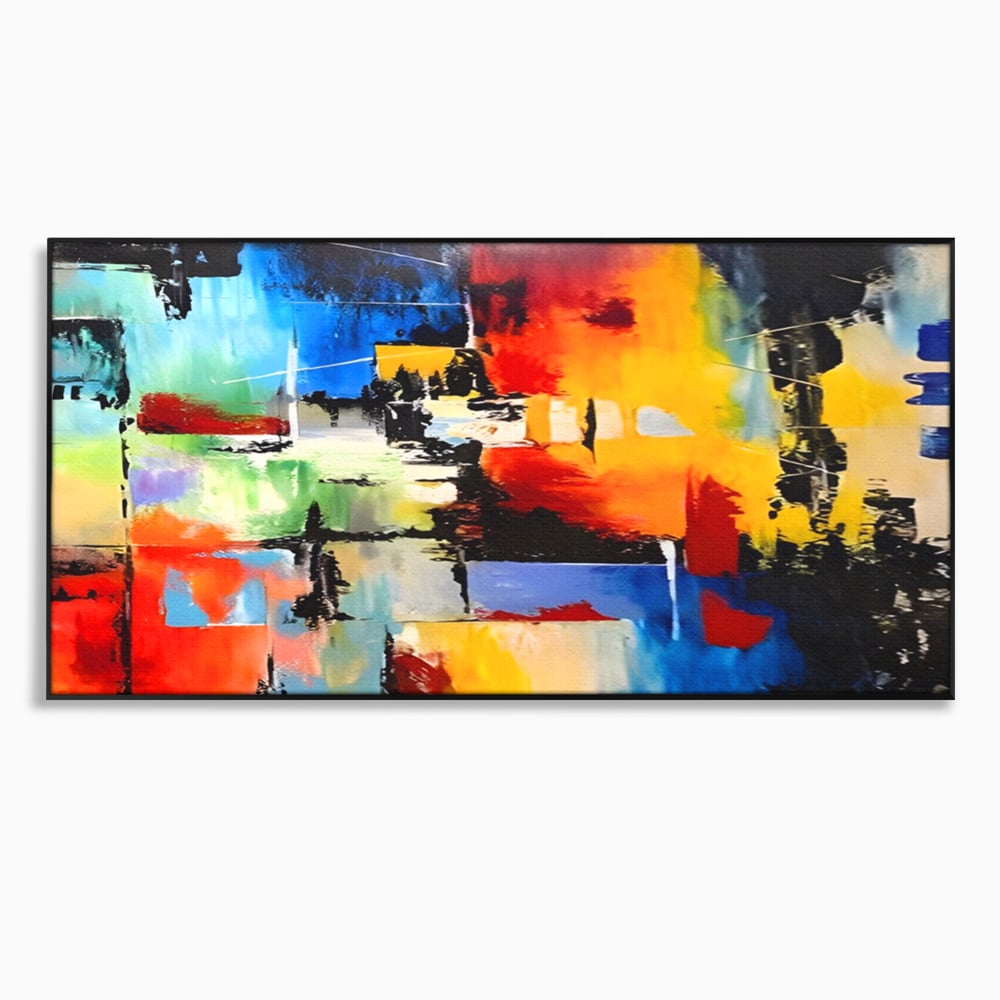 Tablou canvas cu tablou canvas pictura abstracta cromatica, in rama de aluminiu negru
