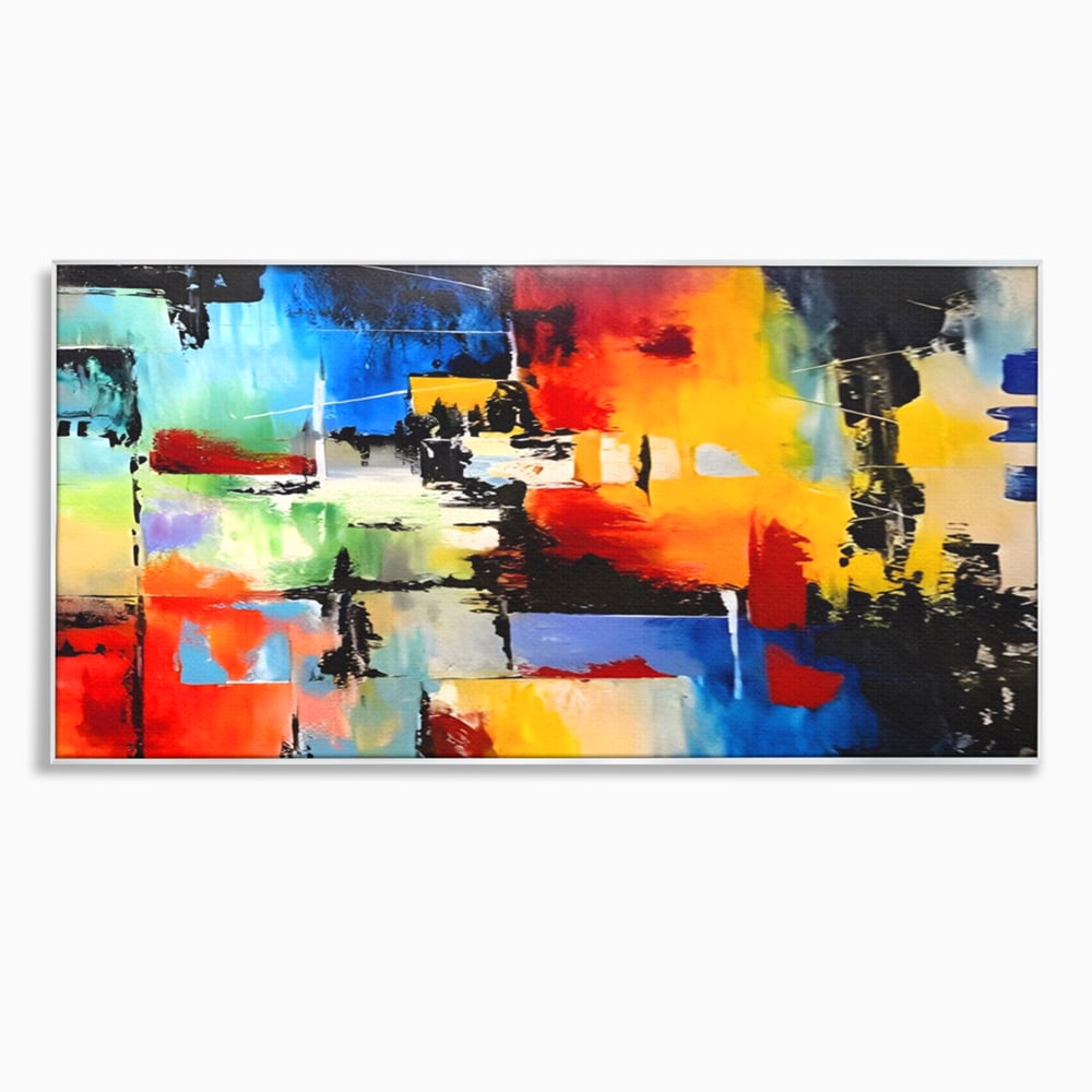 Tablou canvas cu tablou canvas pictura abstracta cromatica, in rama de aluminiu argintiu