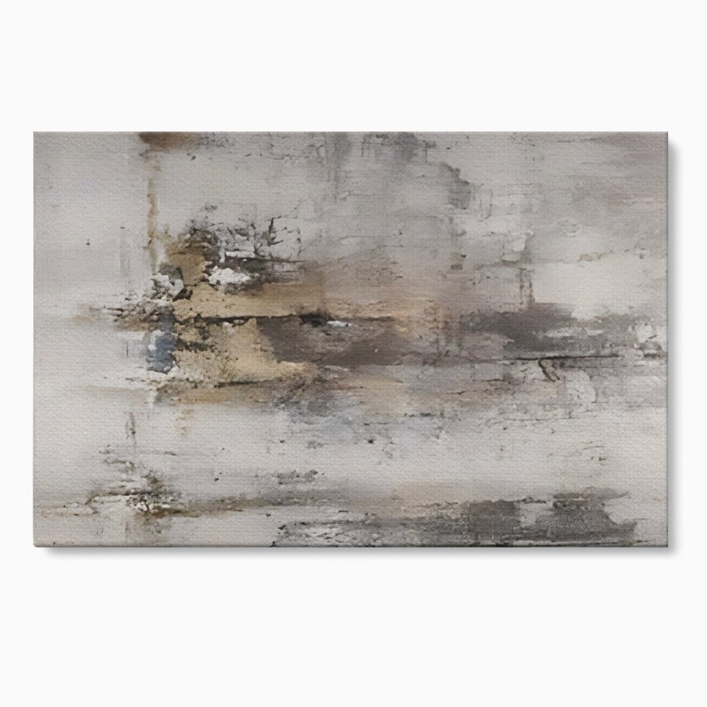 Tablou canvas cu pictura abstracta cu texturi gri si bronz, fara rama, pe sasiu de lemn