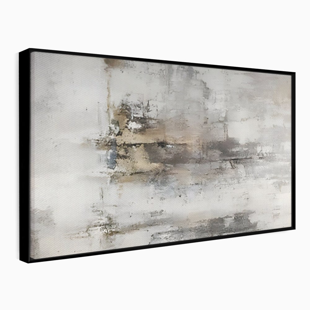 Tablou canvas cu pictura abstracta cu texturi gri si bronz, in rama de aluminiu negru
