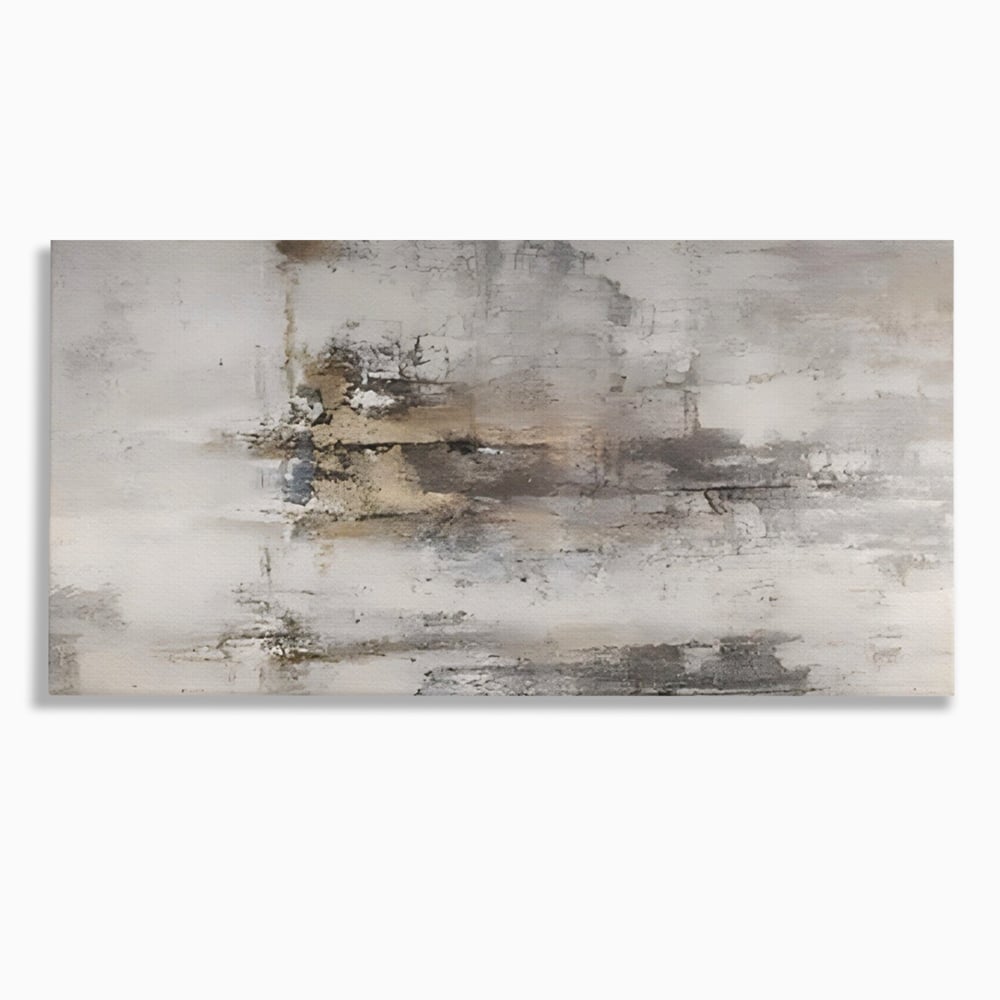 Tablou canvas cu pictura abstracta cu texturi gri si bronz, fara rama, pe sasiu de lemn