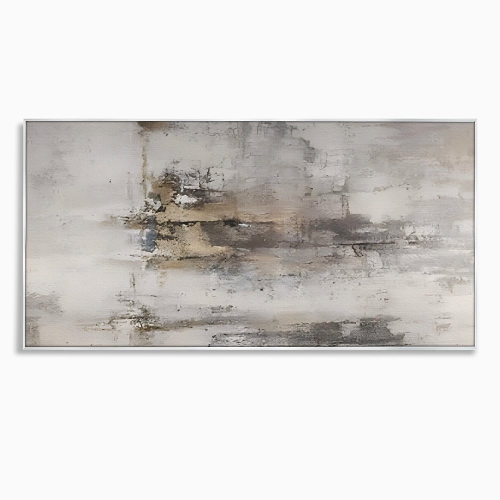 Tablou canvas cu pictura abstracta cu texturi gri si bronz, in rama de aluminiu argintiu