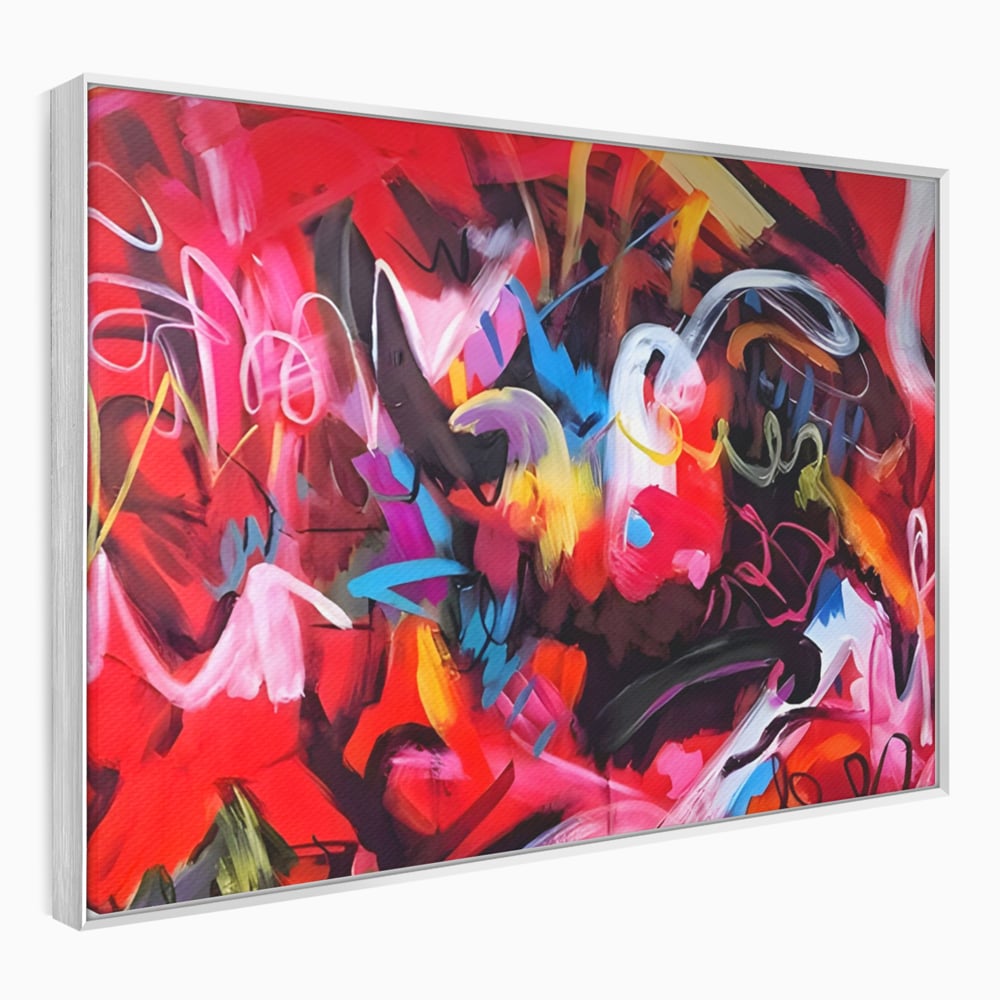 Tablou canvas cu tablou canvas cu graffiti rosu, in rama de aluminiu argintiu