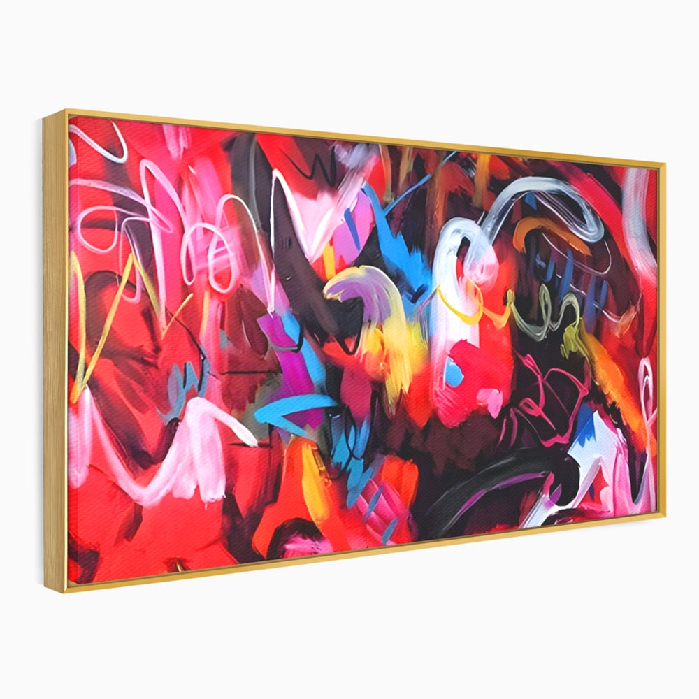 Tablou canvas cu tablou canvas cu graffiti rosu, in rama de aluminiu auriu
