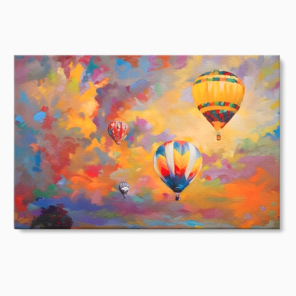Tablou canvas cu tablou pictura baloane cu aer cald, fara rama, pe sasiu de lemn