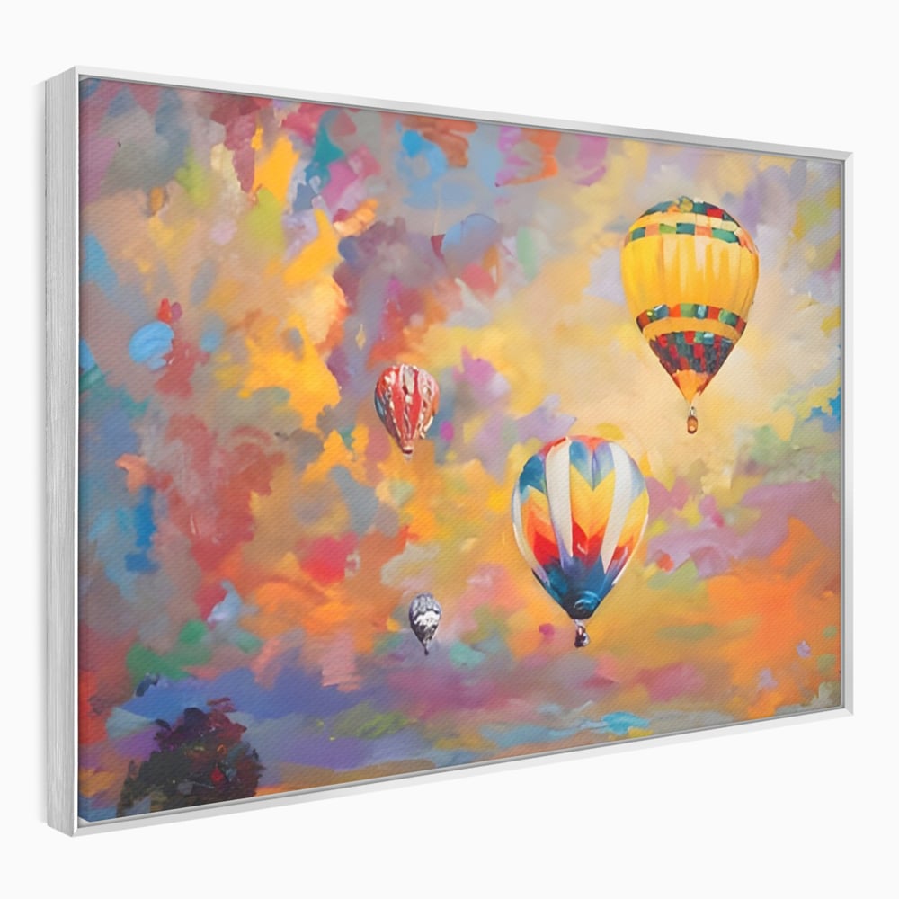 Tablou canvas cu tablou pictura baloane cu aer cald, in rama de aluminiu argintiu