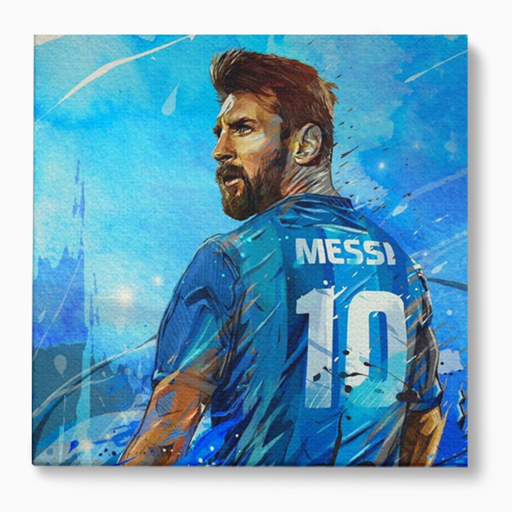 Tablou canvas cu ilustratie digitala cu messi, fara rama, pe sasiu de lemn