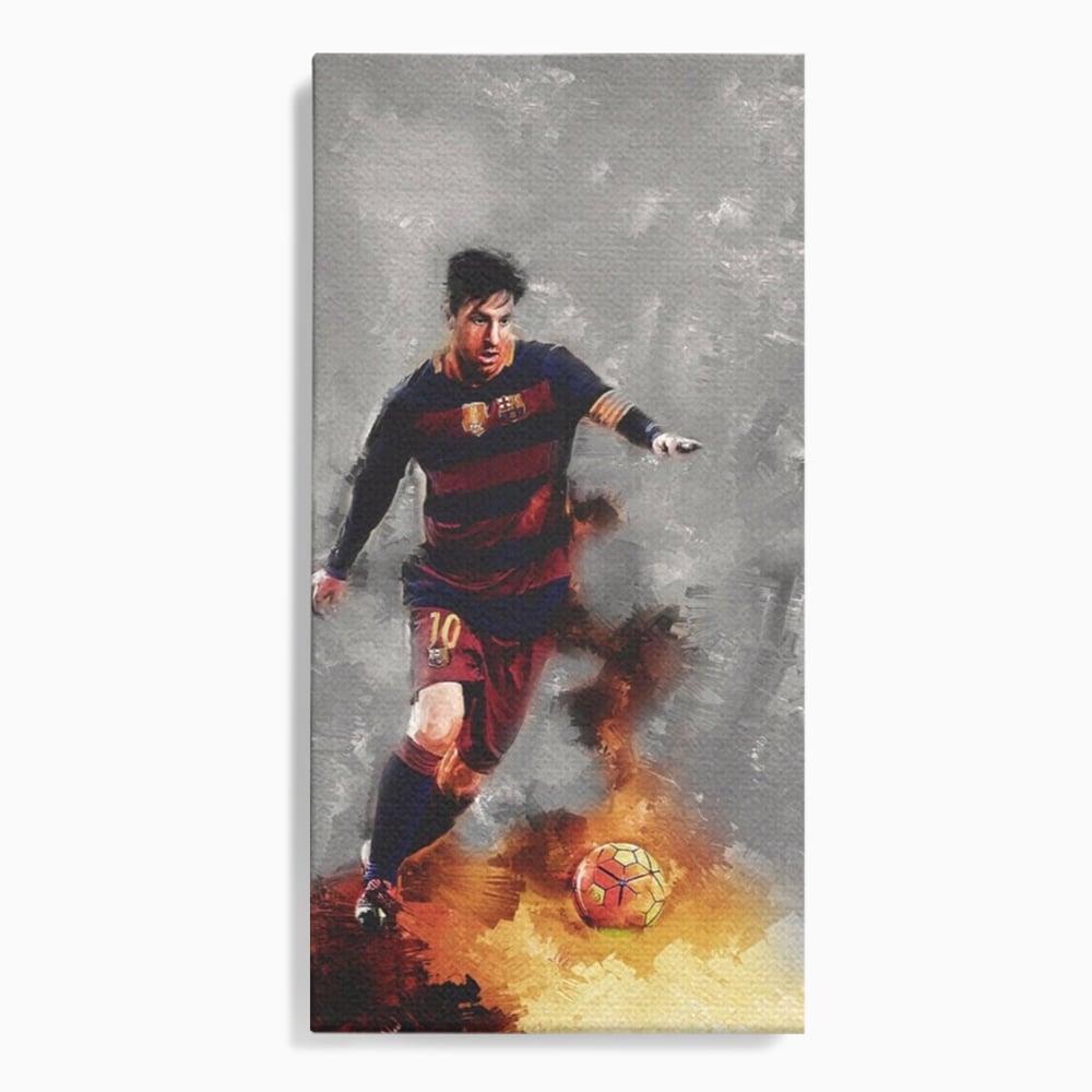Tablou canvas cu tablou canvas cu fotbalistul lionel messi, fara rama, pe sasiu de lemn