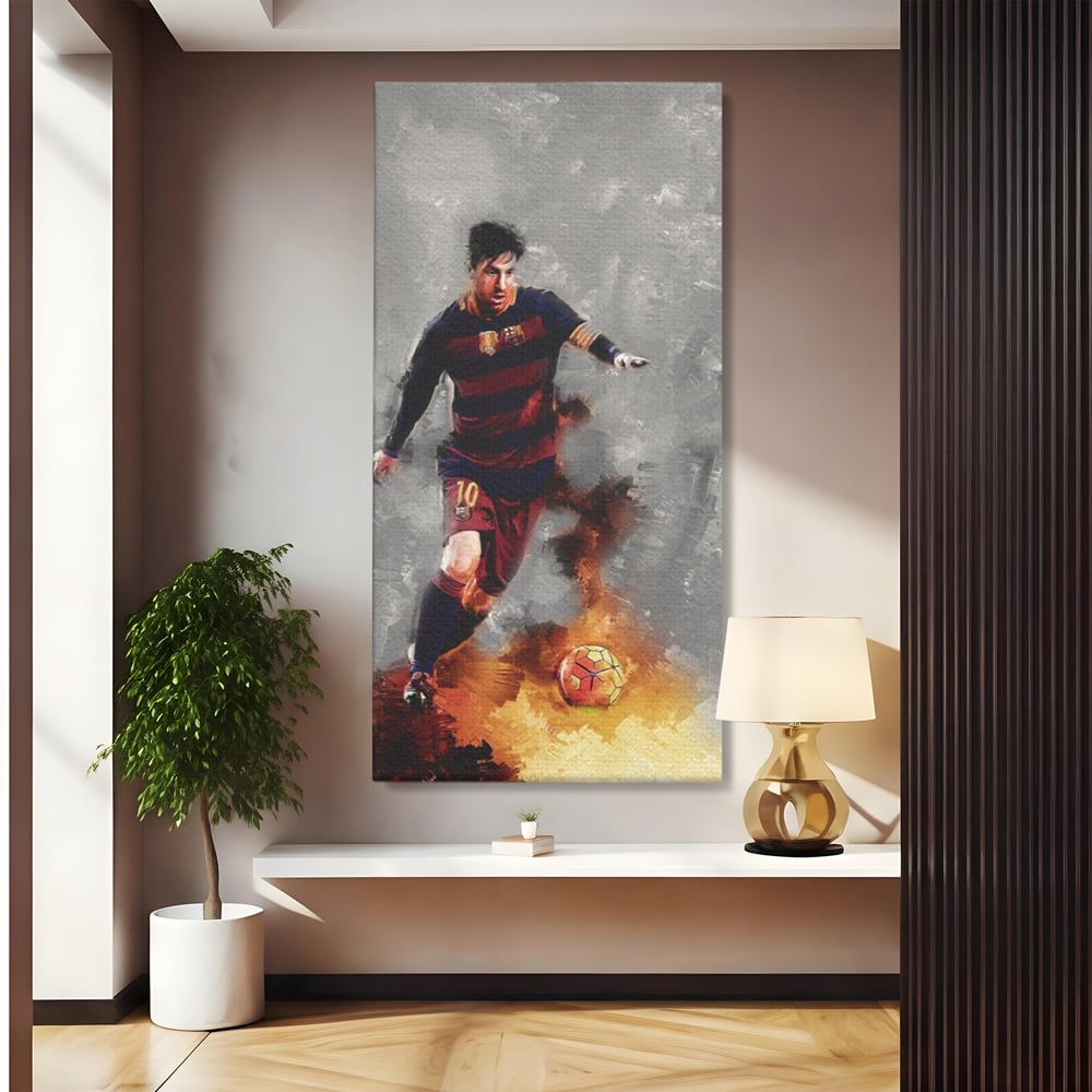 Tablou canvas cu tablou canvas cu fotbalistul lionel messi, fara rama, pe sasiu de lemn