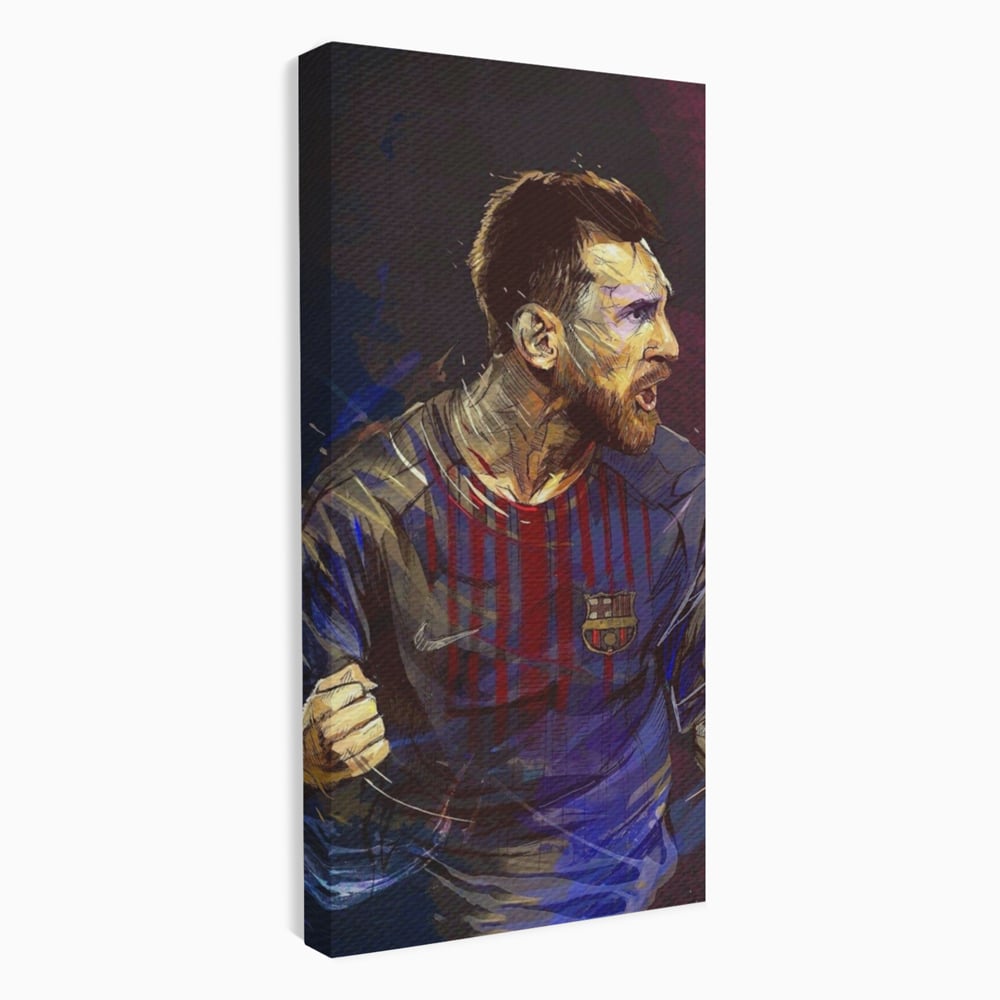 Tablou canvas cu portret ilustrat in culori vibrante cu lionel messi, fara rama, pe sasiu de lemn
