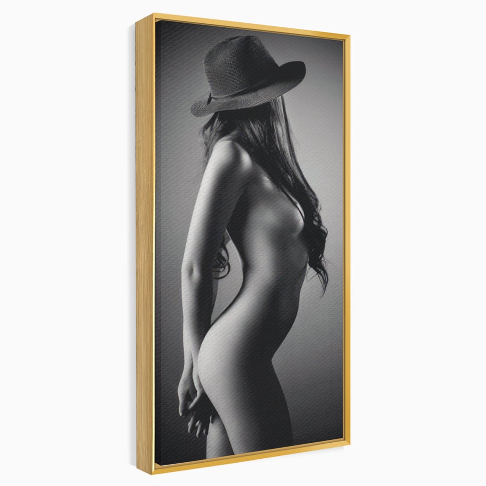 Tablou canvas cu tablou canvas cu silueta de femeie, in rama de aluminiu auriu