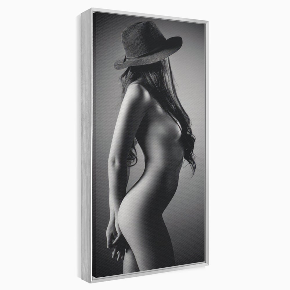 Tablou canvas cu tablou canvas cu silueta de femeie, in rama de aluminiu argintiu