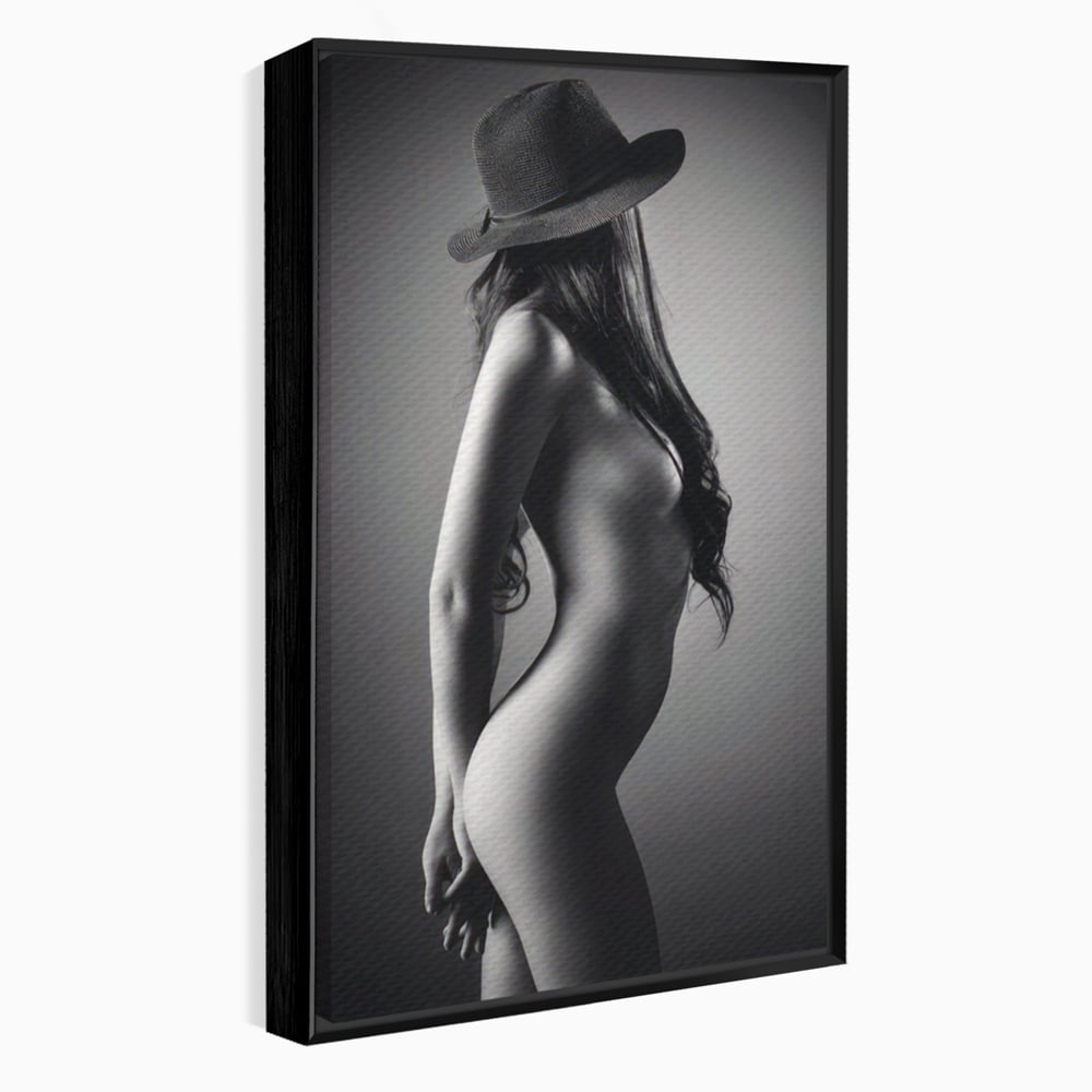 Tablou canvas cu tablou canvas cu silueta de femeie, in rama de aluminiu negru