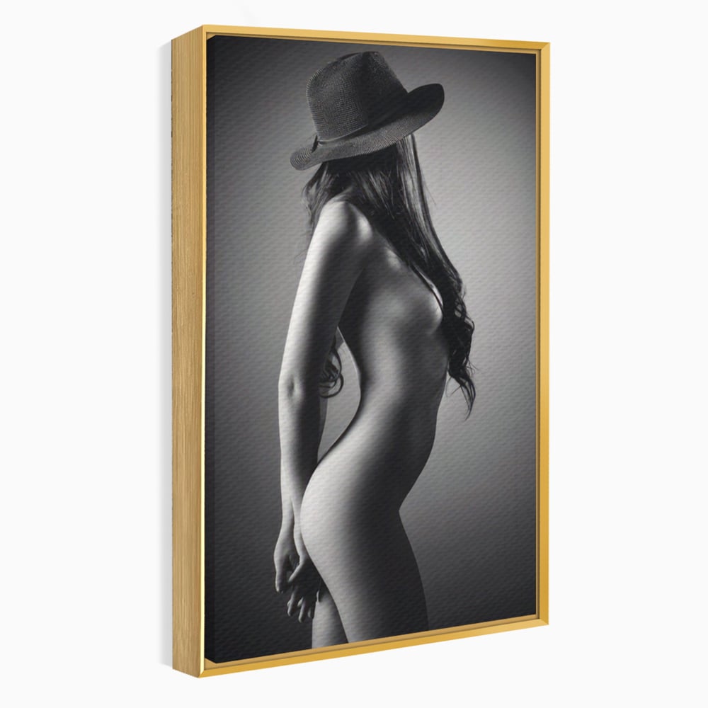 Tablou canvas cu tablou canvas cu silueta de femeie, in rama de aluminiu auriu