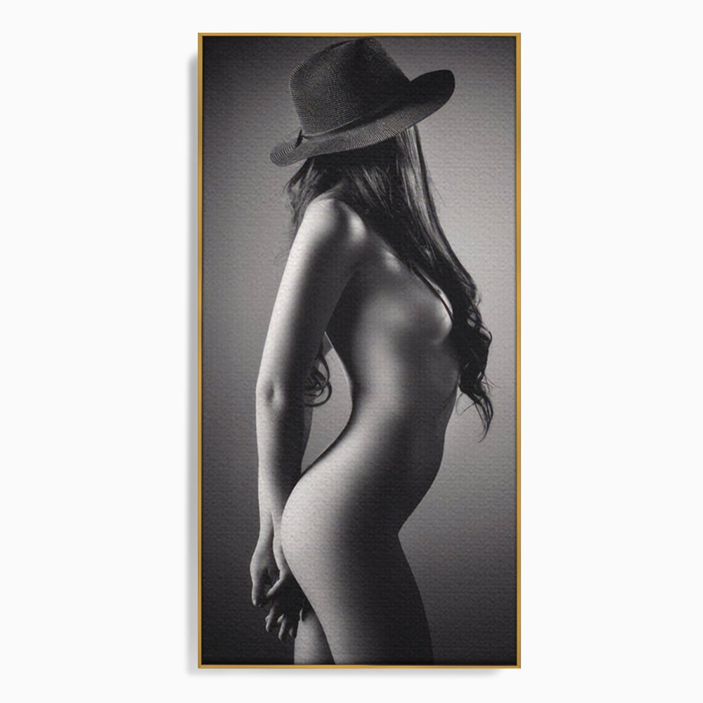 Tablou canvas cu tablou canvas cu silueta de femeie, in rama de aluminiu auriu