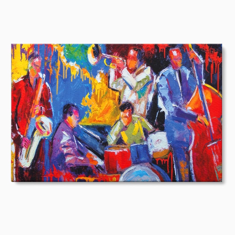 Tablou canvas cu pictura abstracta cu formatie de jazz, fara rama, pe sasiu de lemn